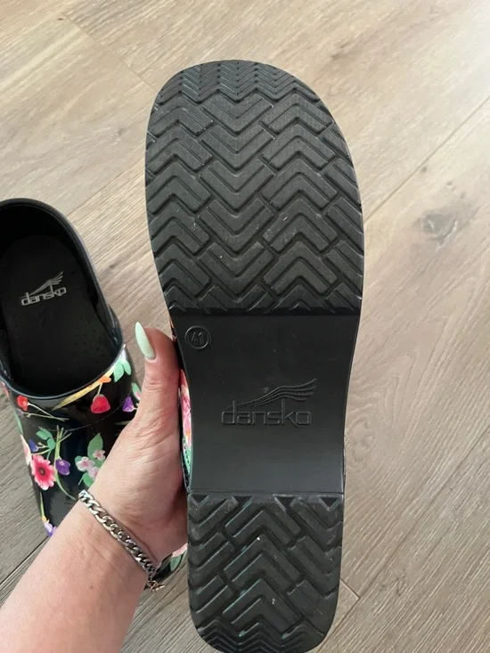 Dansko Black Floral Patent Clogs - Picture 2 of 6